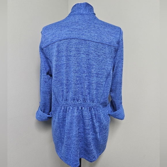 Talbots Cardigan Blue Open Front Quarter Sleeve Buttons & Zipper Pockets Large - Picture 5 of 6